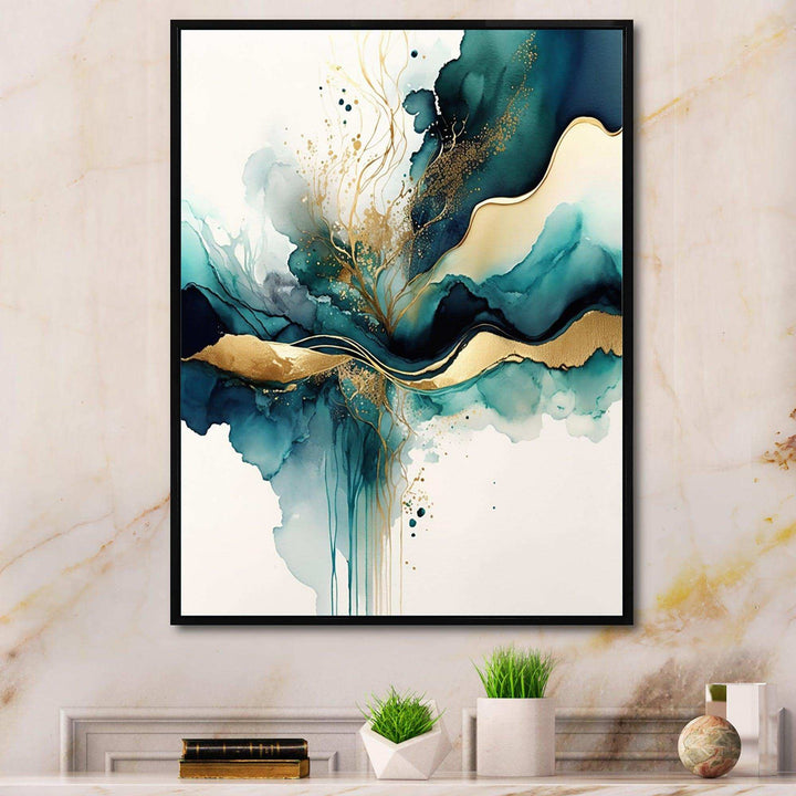 Teal And Gold Abstract Expression III - Modern Wall Art Prints