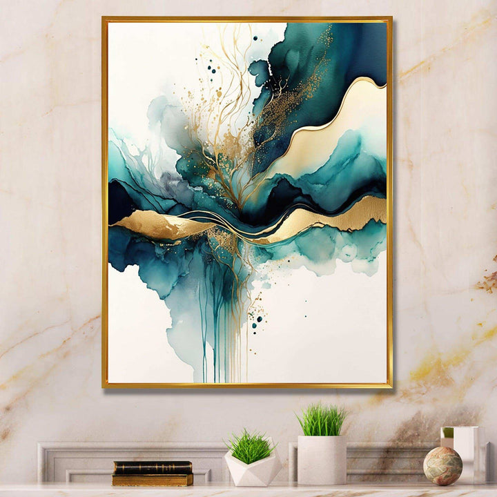 Teal And Gold Abstract Expression III - Modern Wall Art Prints