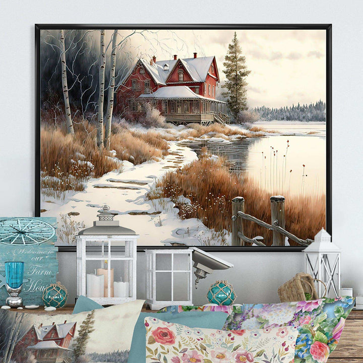 Calm Red Barn In Winter II
