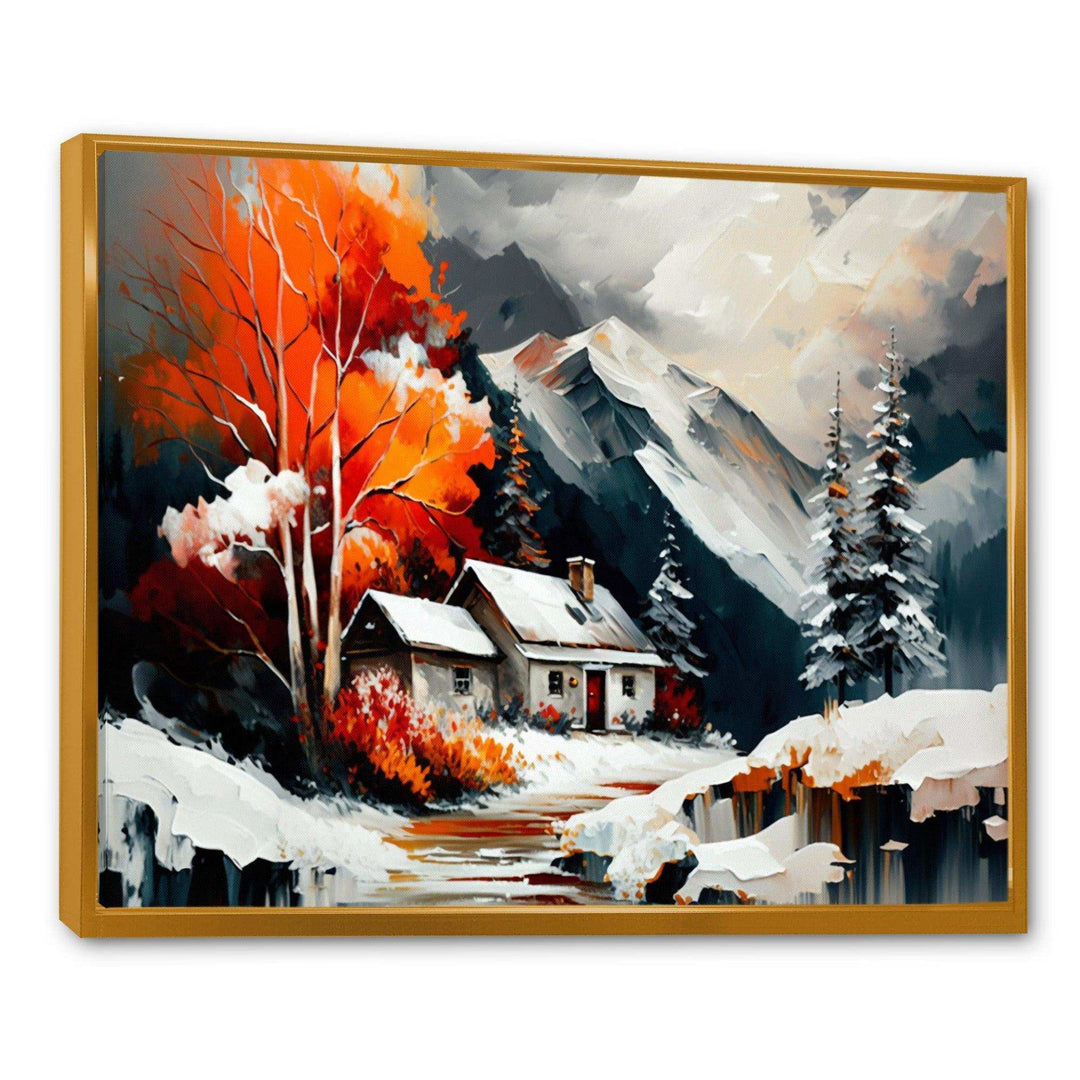 Monochrome Orange Cottage In Winter III