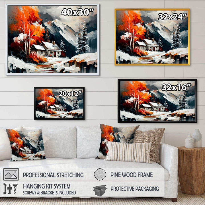 Monochrome Orange Cottage In Winter III