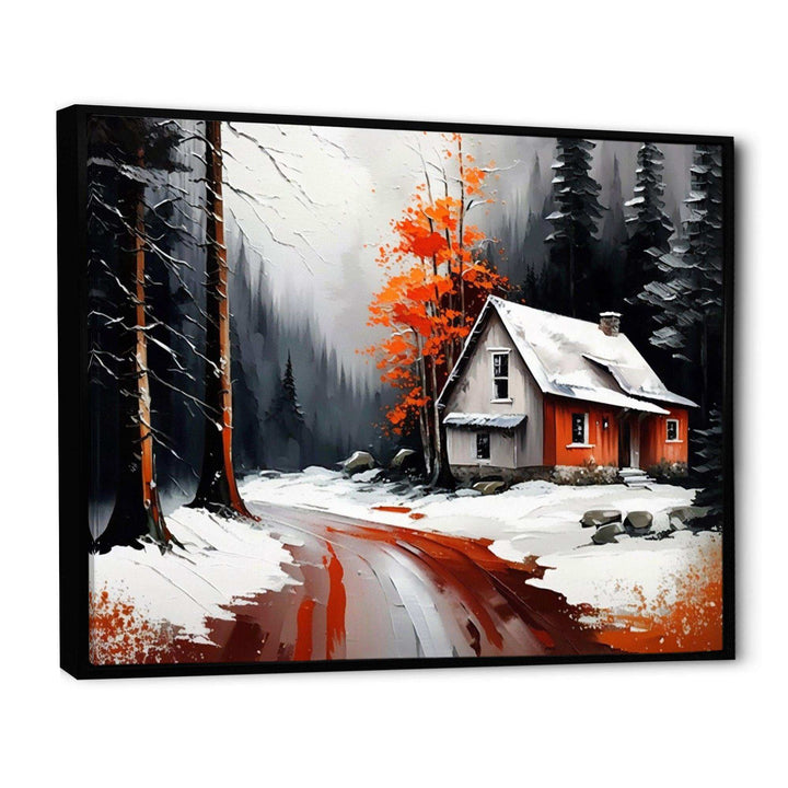 Monochrome Orange Cottage In Winter IV
