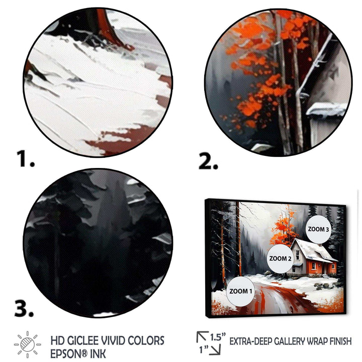 Monochrome Orange Cottage In Winter IV