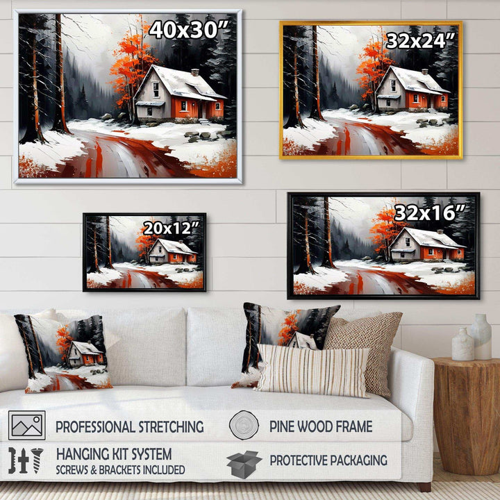 Monochrome Orange Cottage In Winter IV