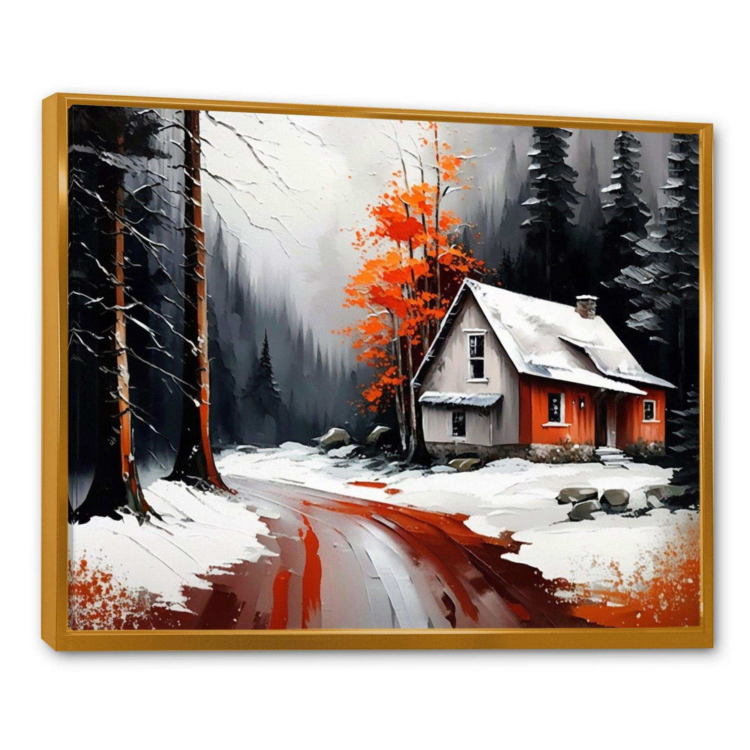 Monochrome Orange Cottage In Winter IV