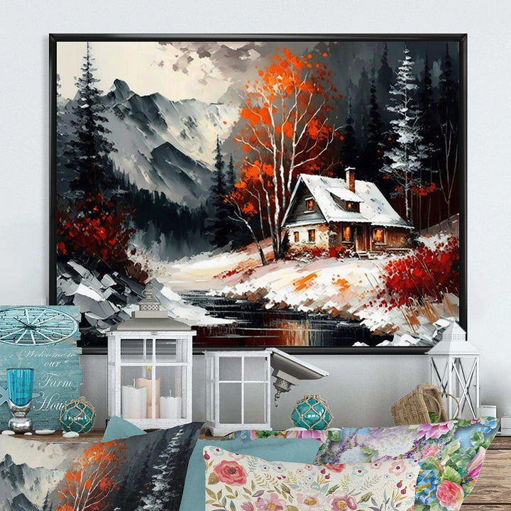 Monochrome Orange Cottage In Winter V