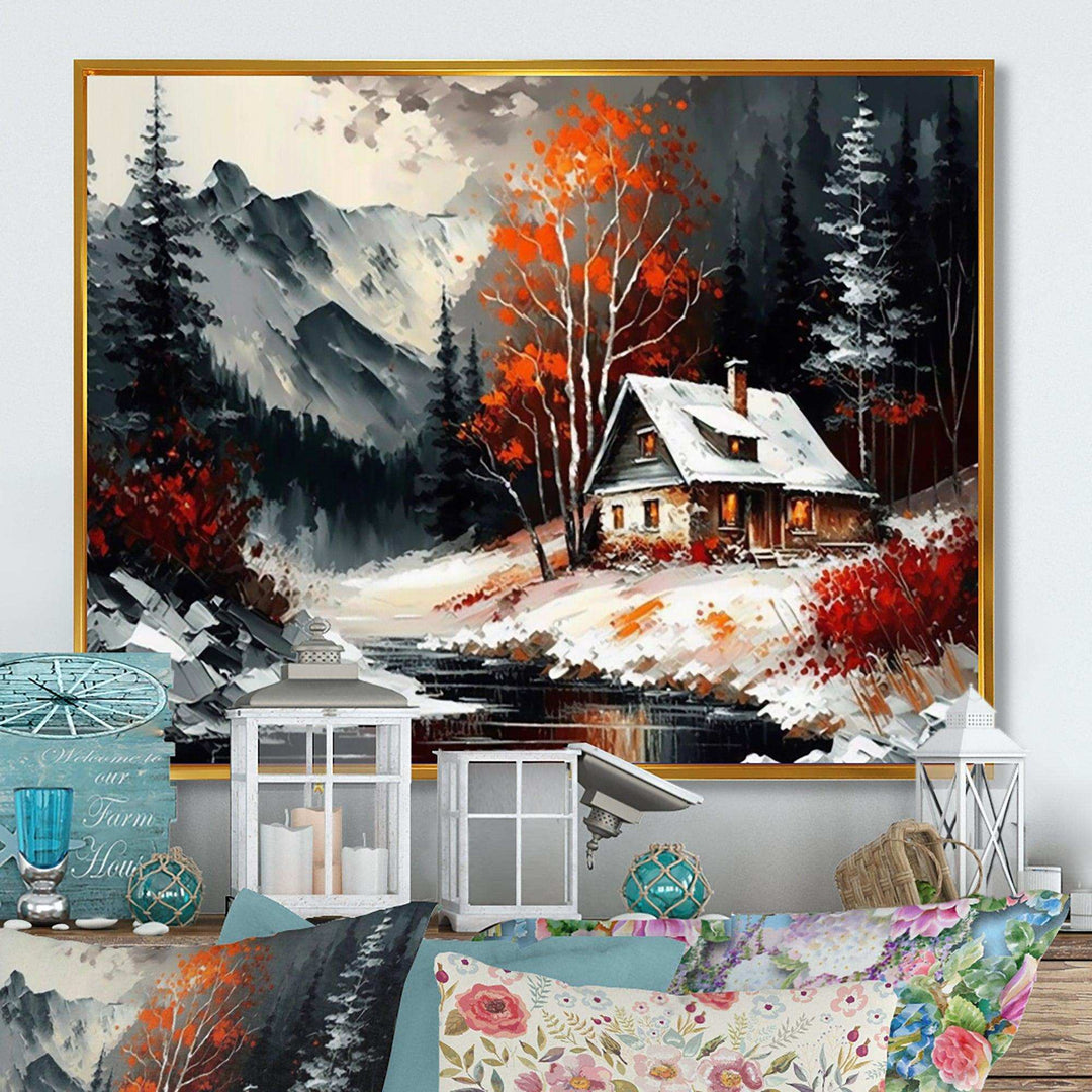 Monochrome Orange Cottage In Winter V