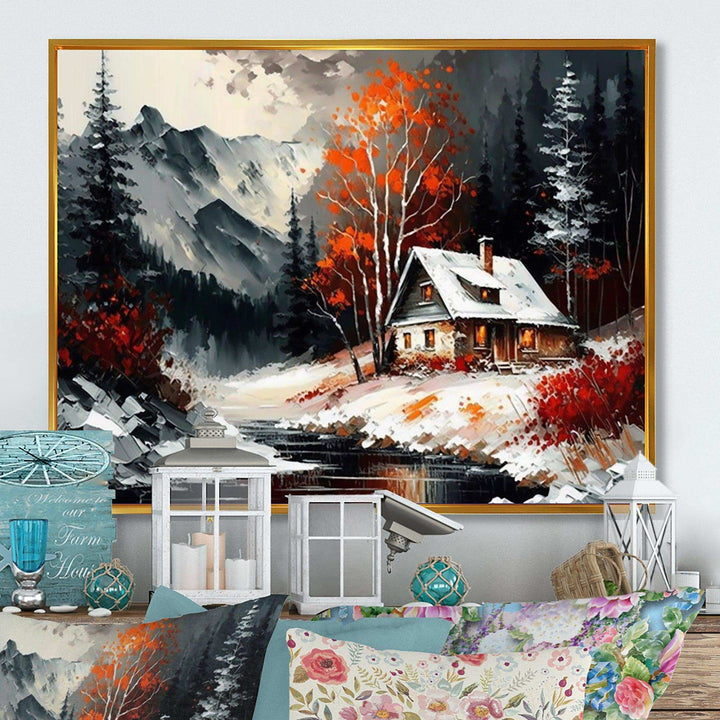 Monochrome Orange Cottage In Winter V