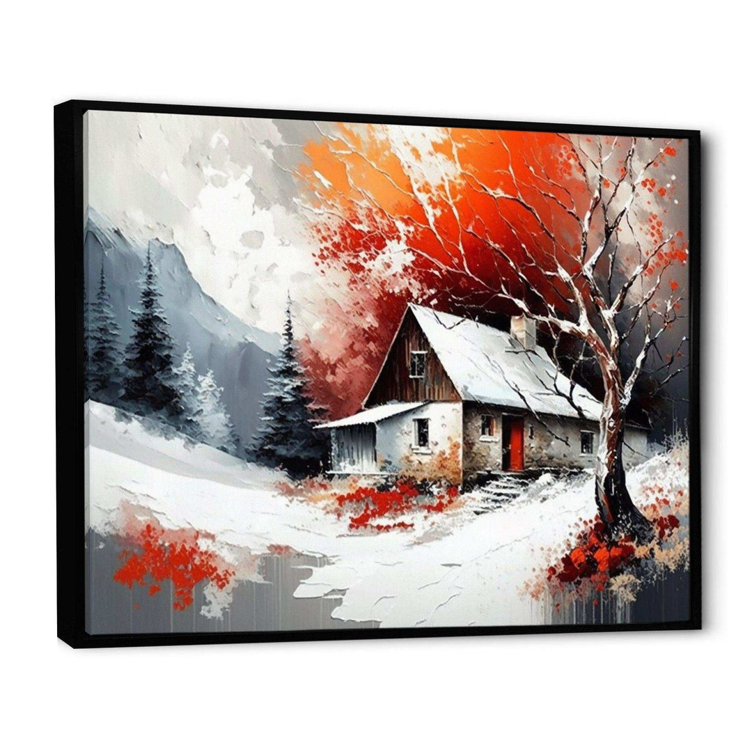 Monochrome Orange Cottage In Winter VII