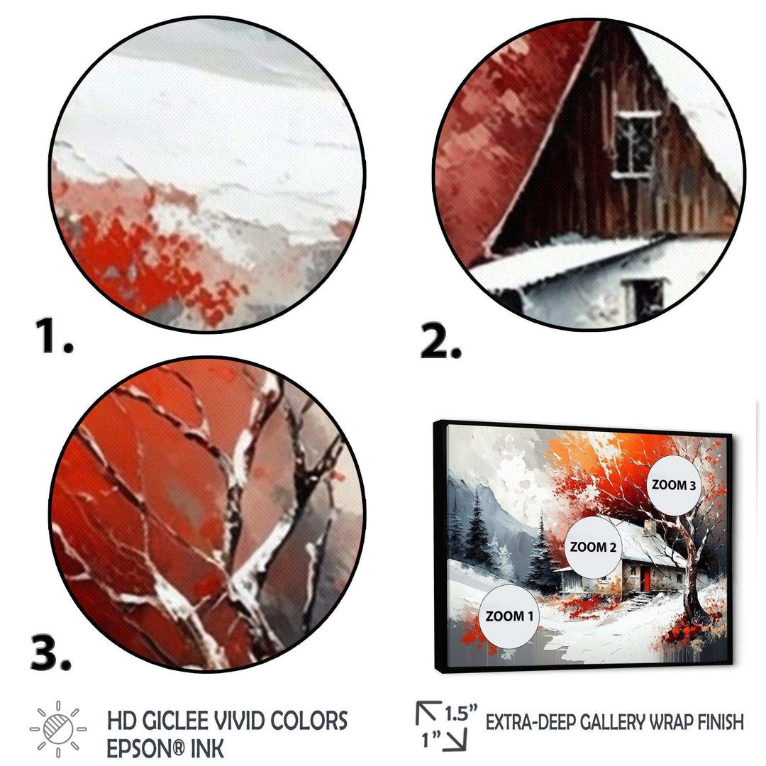 Monochrome Orange Cottage In Winter VII