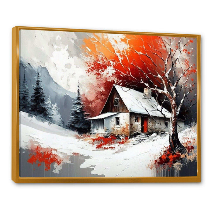 Monochrome Orange Cottage In Winter VII