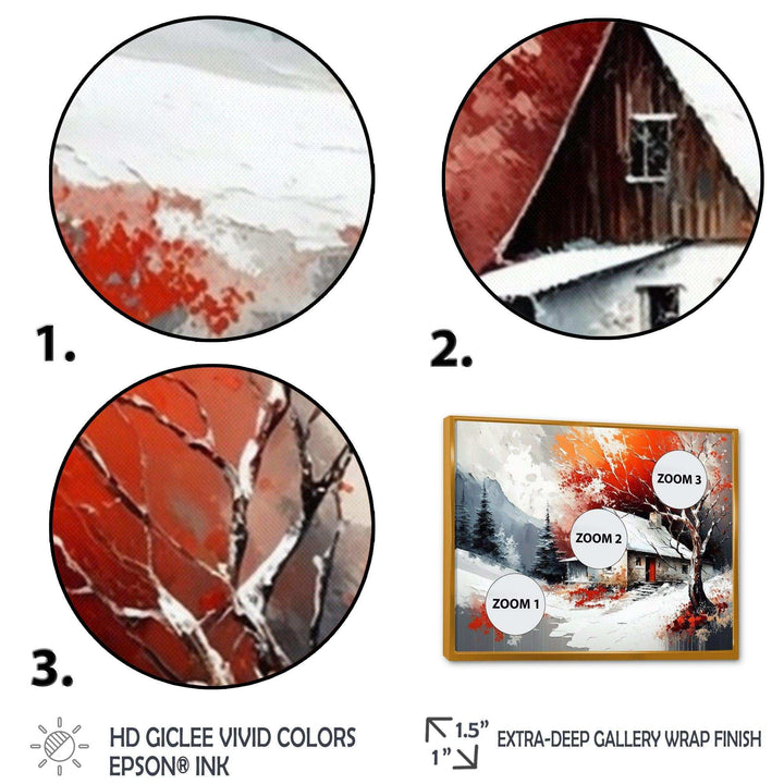 Monochrome Orange Cottage In Winter VII