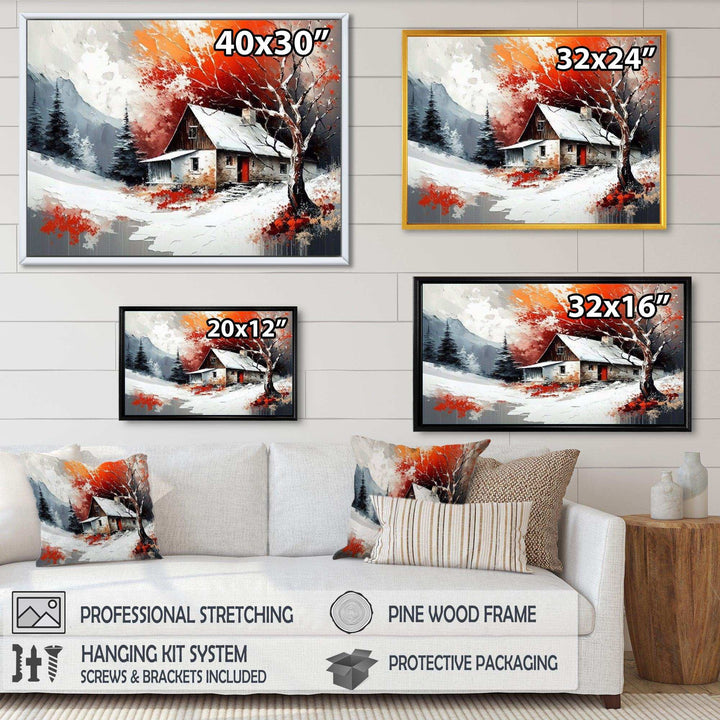 Monochrome Orange Cottage In Winter VII