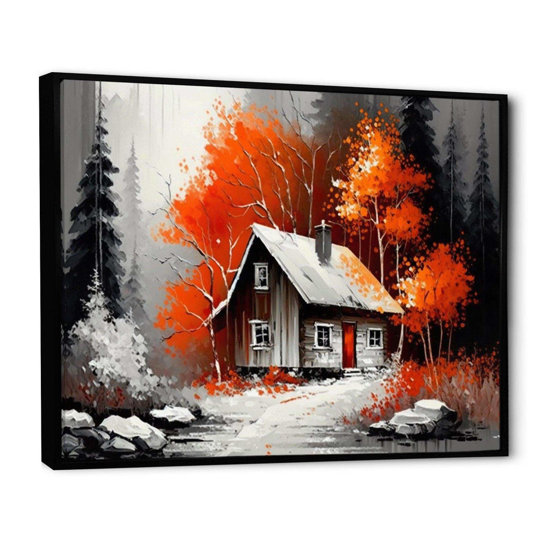 Monochrome Orange Cottage In Winter IX