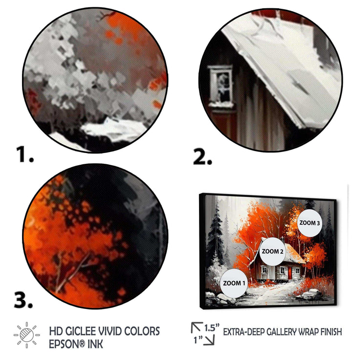 Monochrome Orange Cottage In Winter IX