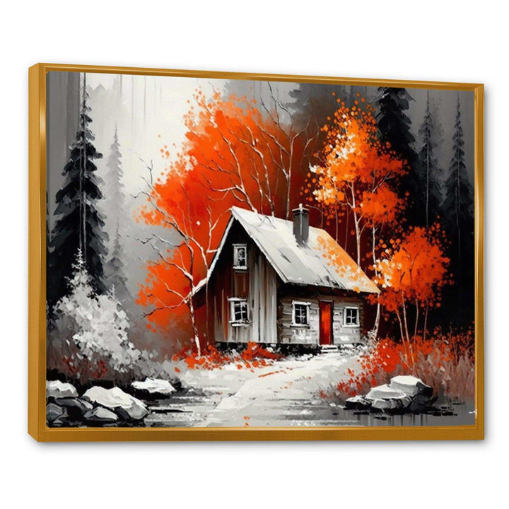 Monochrome Orange Cottage In Winter IX