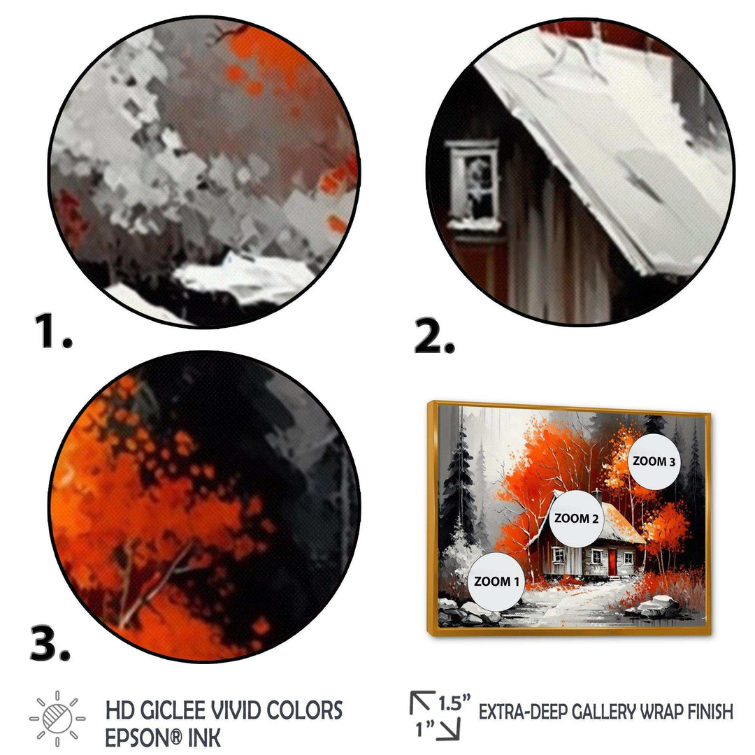 Monochrome Orange Cottage In Winter IX