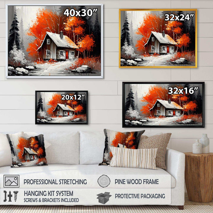 Monochrome Orange Cottage In Winter IX