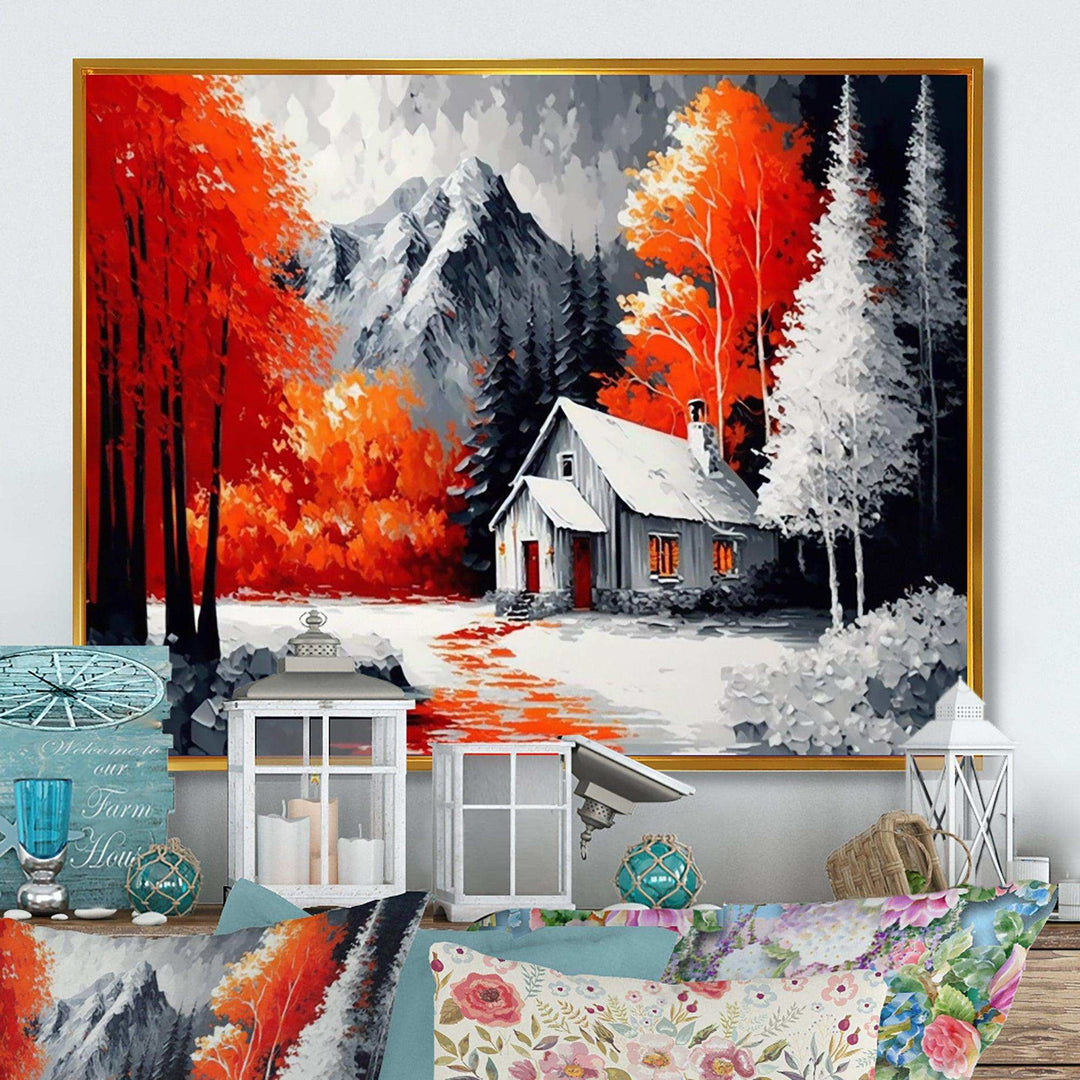 Monochrome Orange Cottage In Winter II