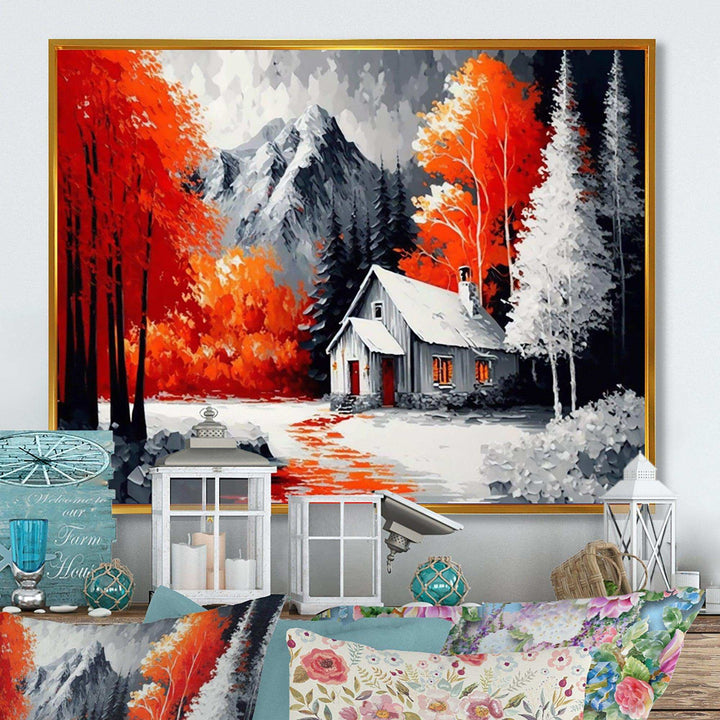 Monochrome Orange Cottage In Winter II