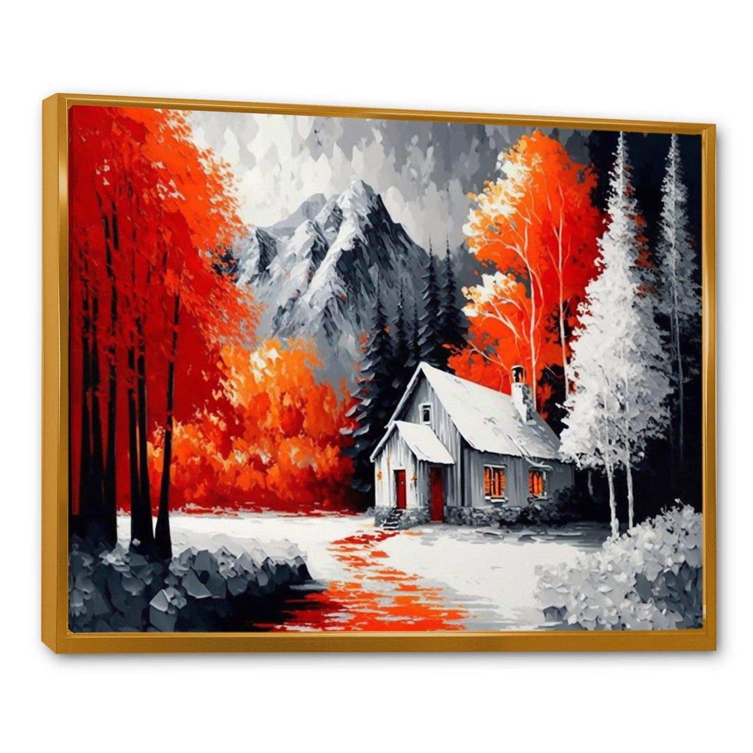 Monochrome Orange Cottage In Winter II