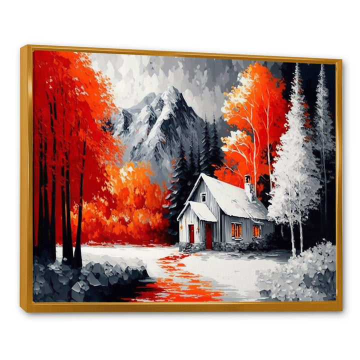 Monochrome Orange Cottage In Winter II