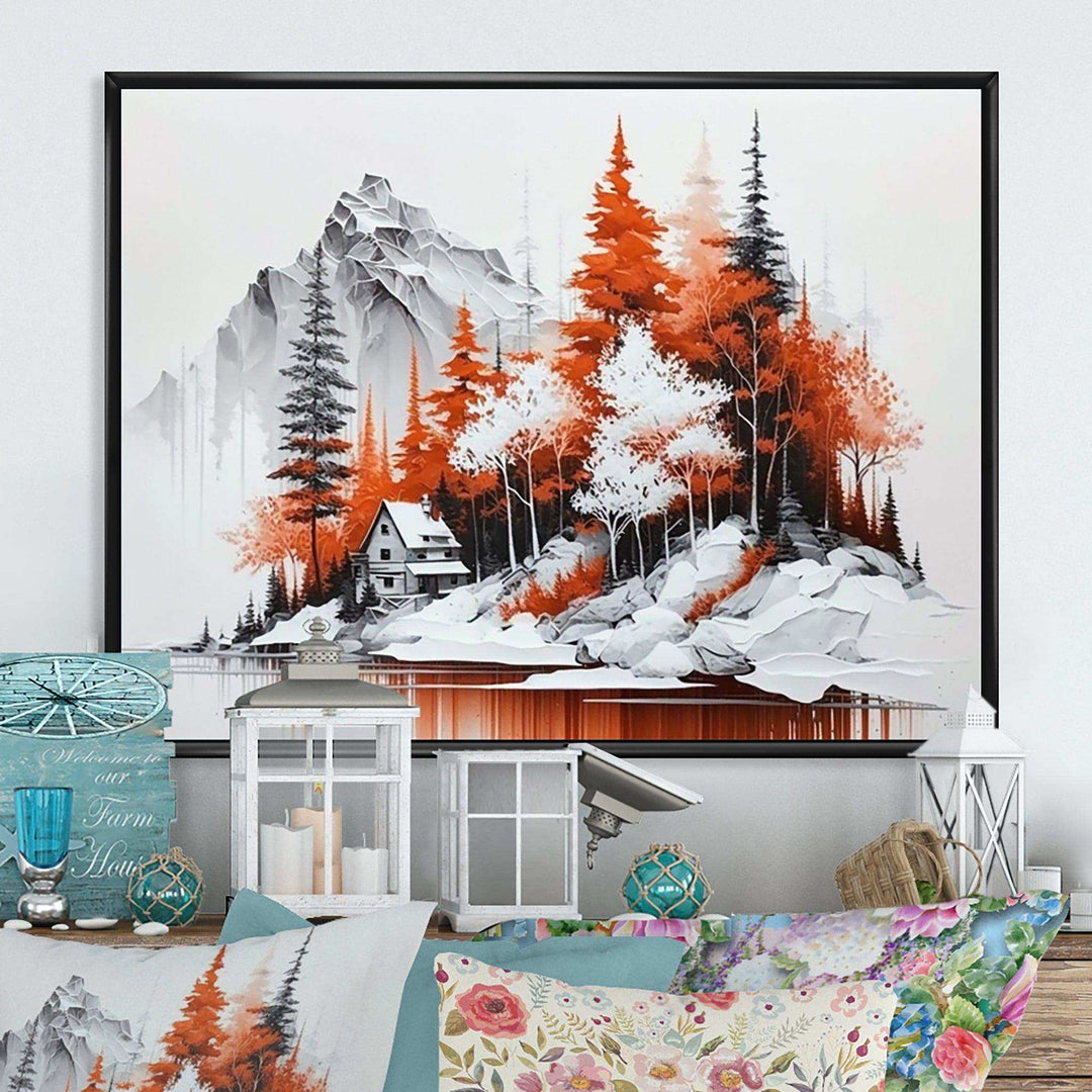 Monochrome Orange Cottage In Winter II