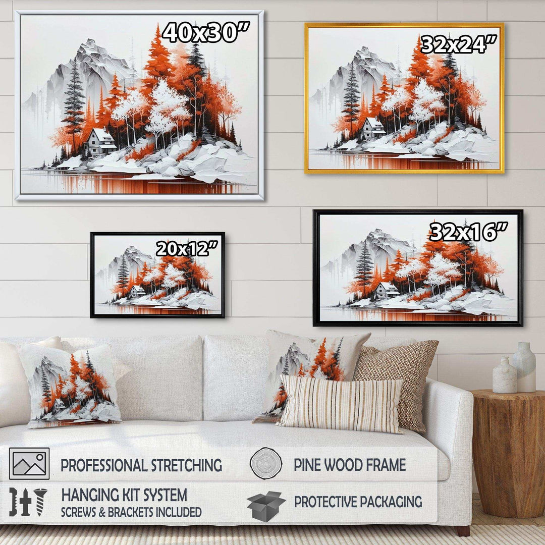 Monochrome Orange Cottage In Winter II