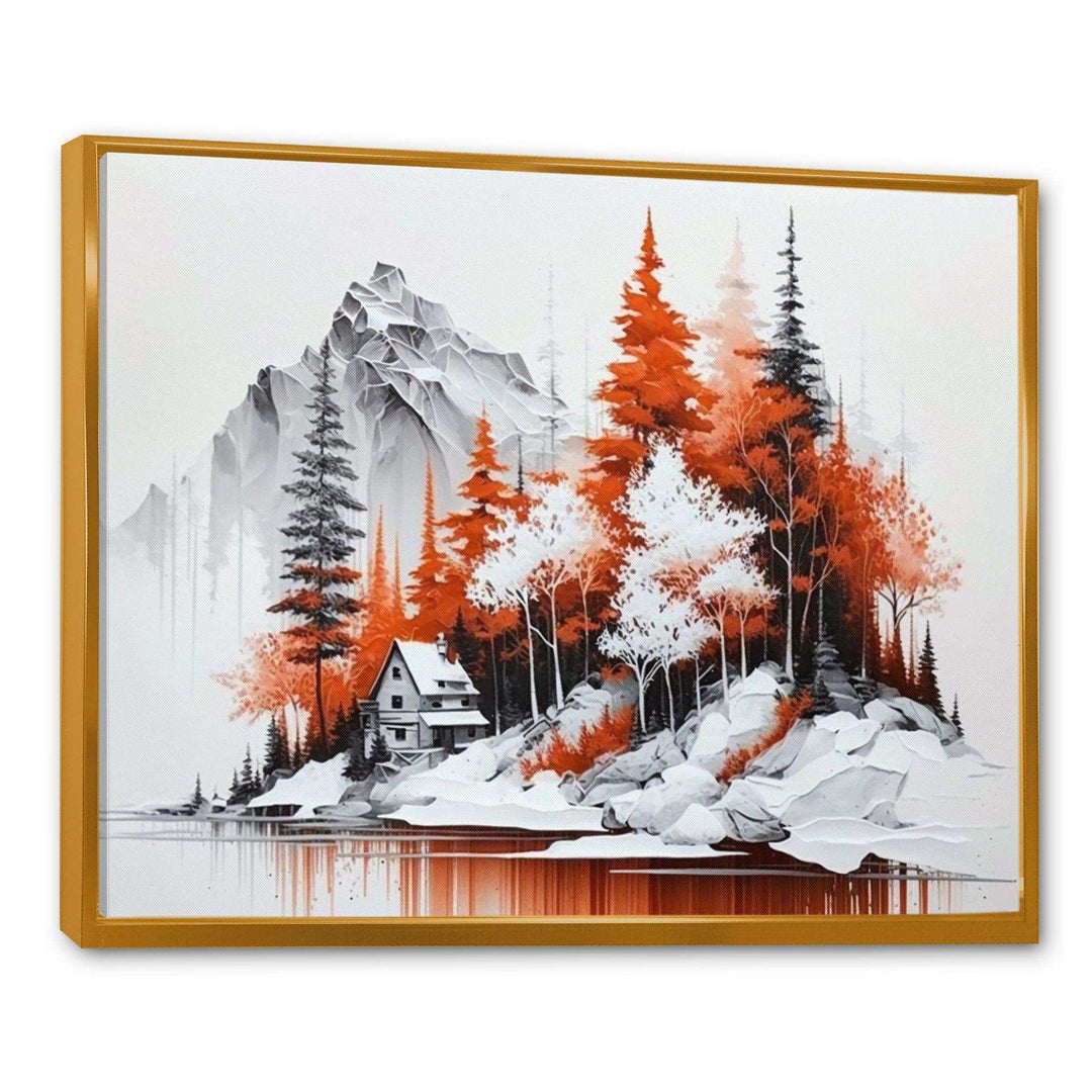 Monochrome Orange Cottage In Winter II