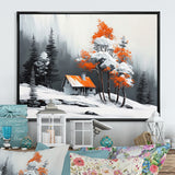 Monochrome Orange Cottage In Winter IV