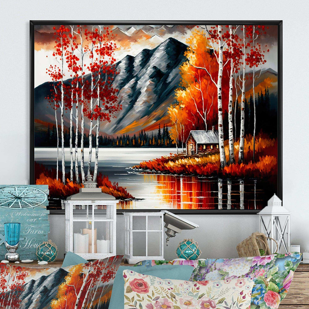 Cabin By The Lake In Autumn I