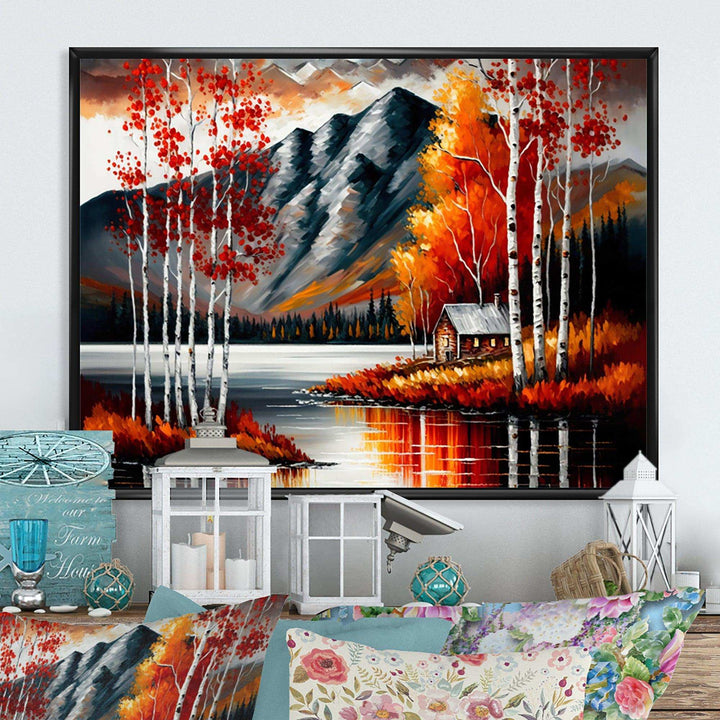 Cabin By The Lake In Autumn I