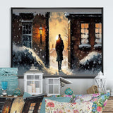 Man Walking In Winter Scene