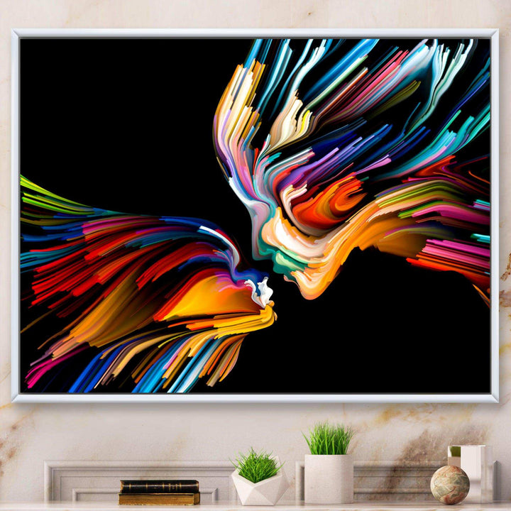 Kissing Minds Graphic Art - Modern Canvas Wall Art