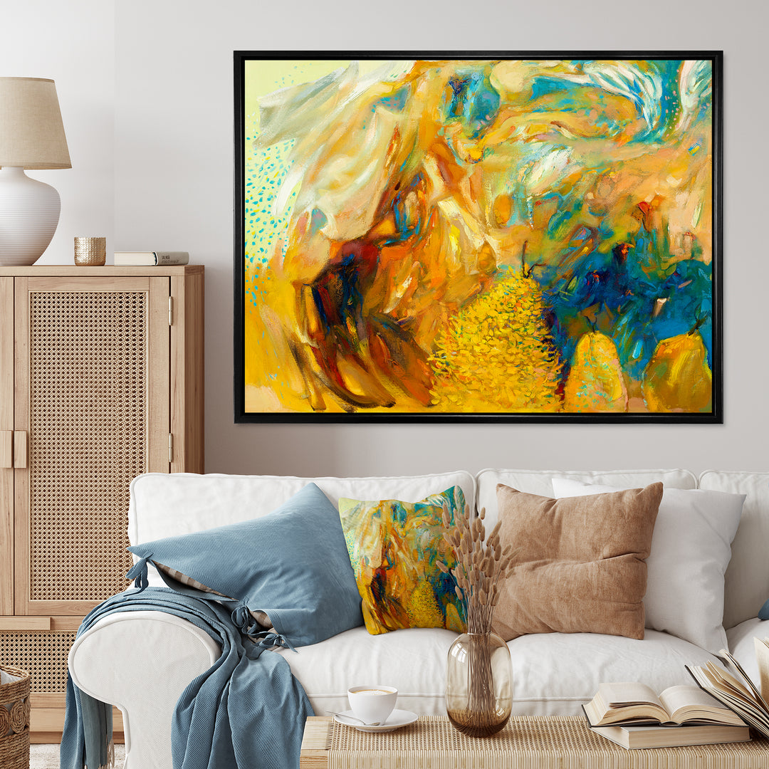 Abstract Yellow Collage Framed Canvas Vibrant Black - 1.5" Thick
