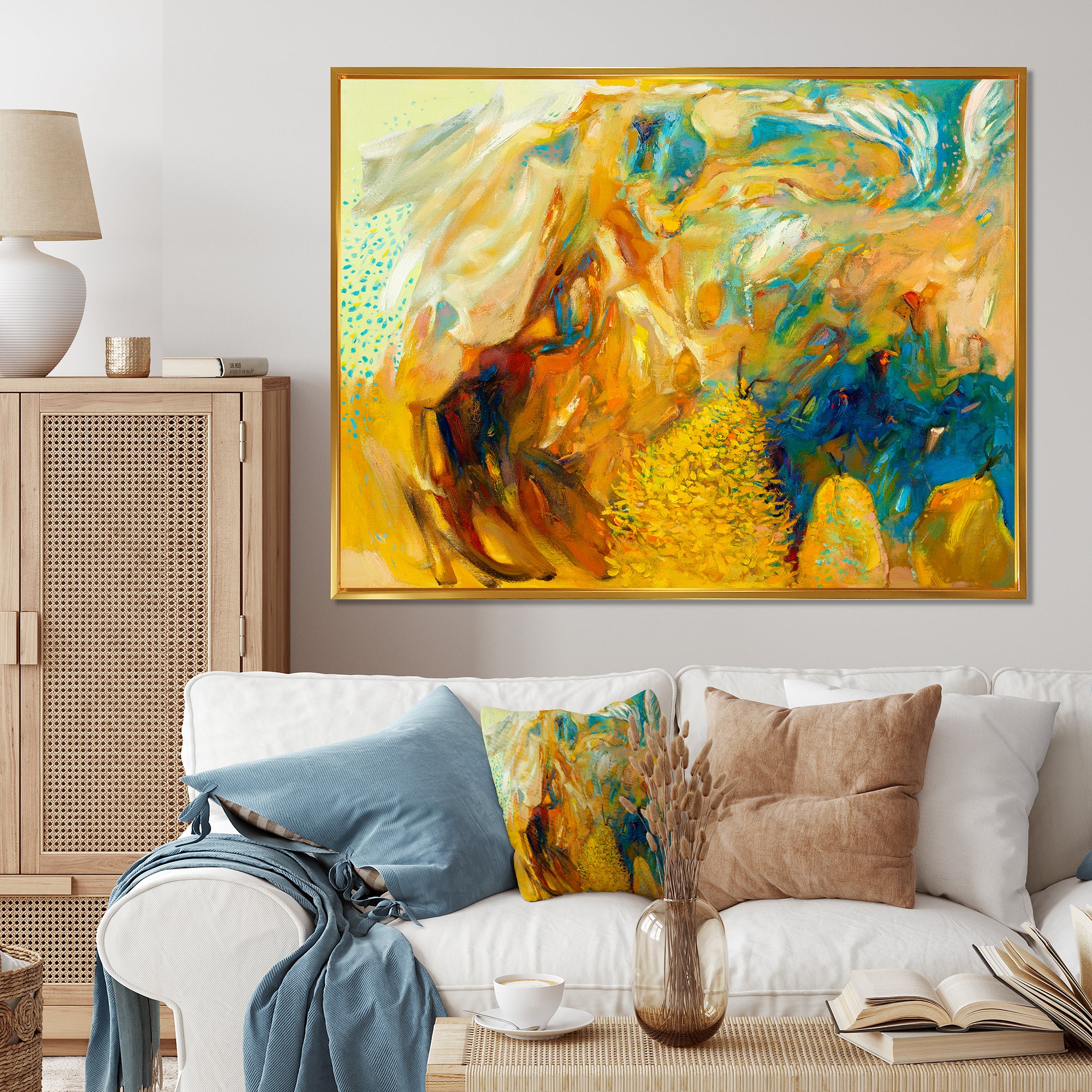 Abstract Yellow Collage Framed Canvas Vibrant Gold - 1.5" Thick