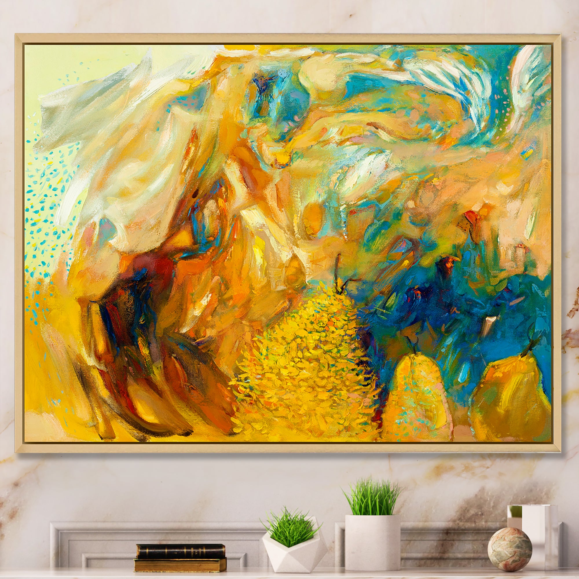 Abstract Yellow Collage Framed Canvas Matte White - 1.5" Thick