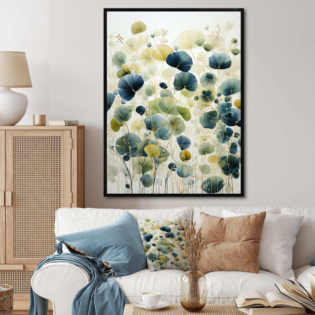 Blue Green Botanical Elegance - Modern Living Room Wall Decor