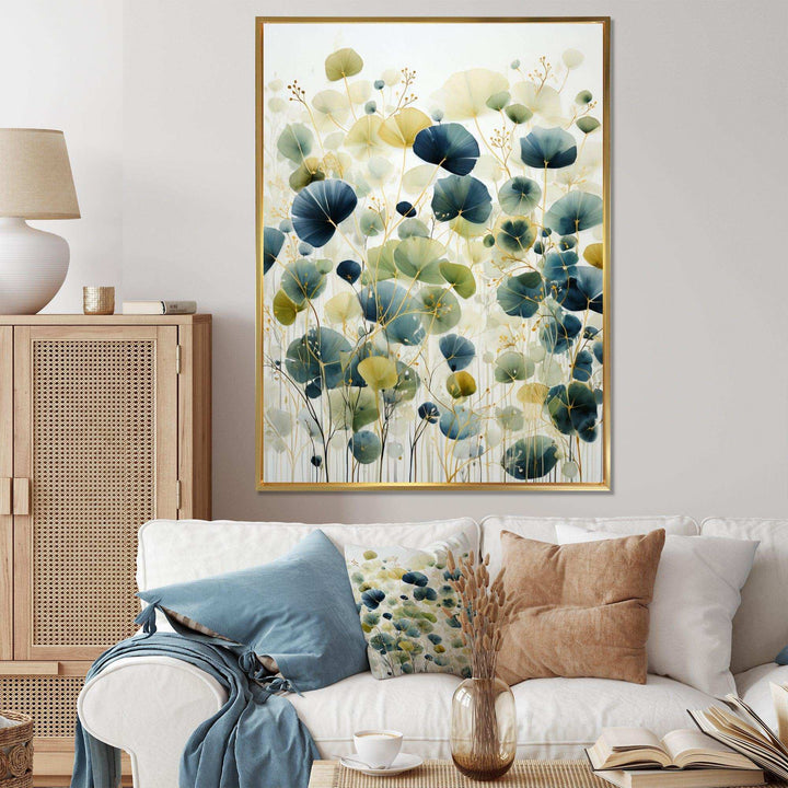 Blue Green Botanical Elegance - Modern Living Room Wall Decor