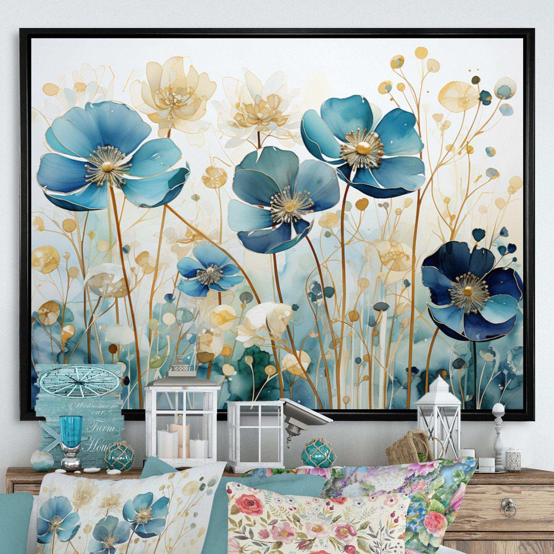 Blue Botanical Rhythms III - Modern Living Room Wall Decor