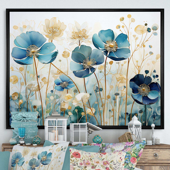 Blue Botanical Rhythms III - Modern Living Room Wall Decor