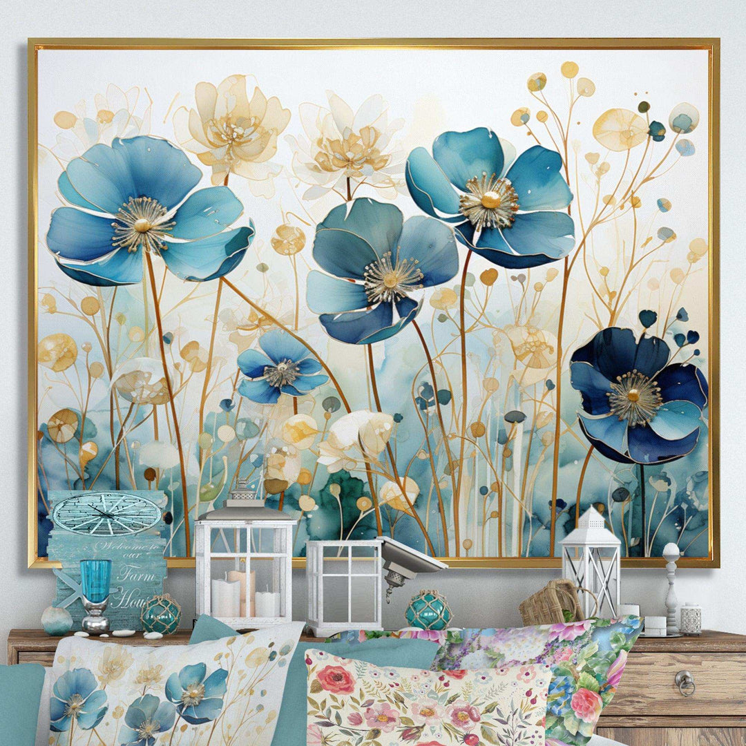 Blue Botanical Rhythms III - Modern Living Room Wall Decor