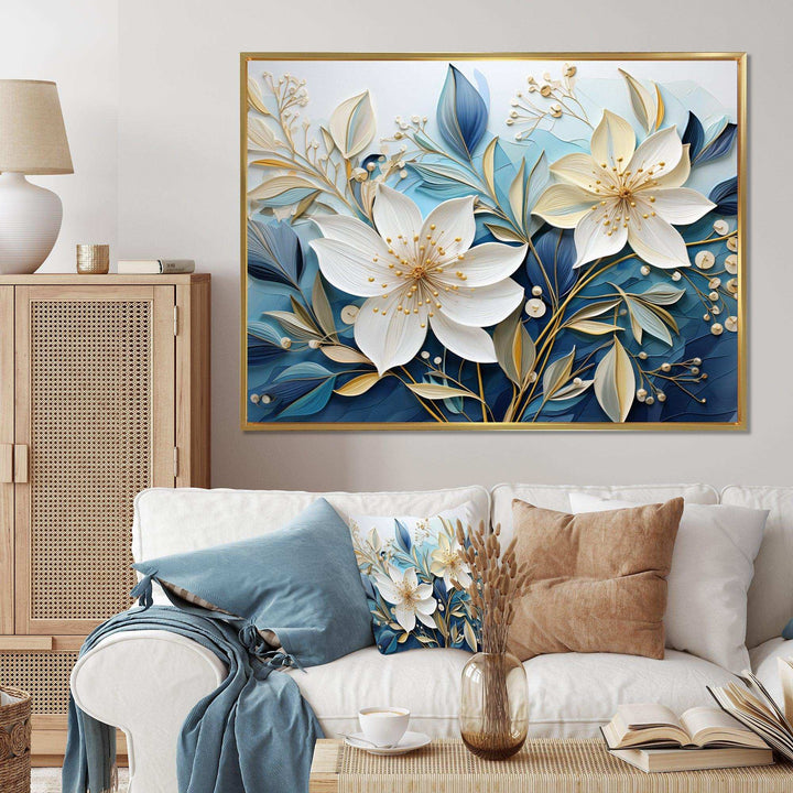 Blue Botanical Rhythms V - Modern Bedroom Wall Art