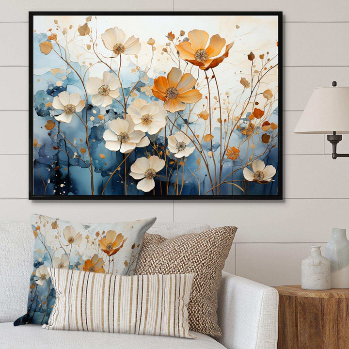 Blue Teal Rhythmic Petals - Modern Canvas Wall Art
