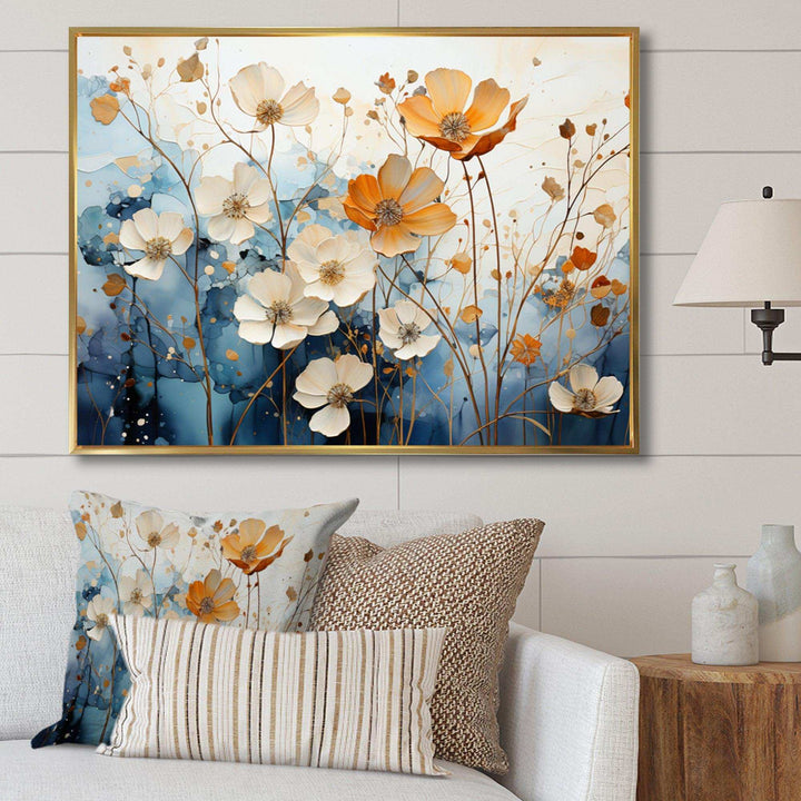 Blue Teal Rhythmic Petals - Modern Canvas Wall Art