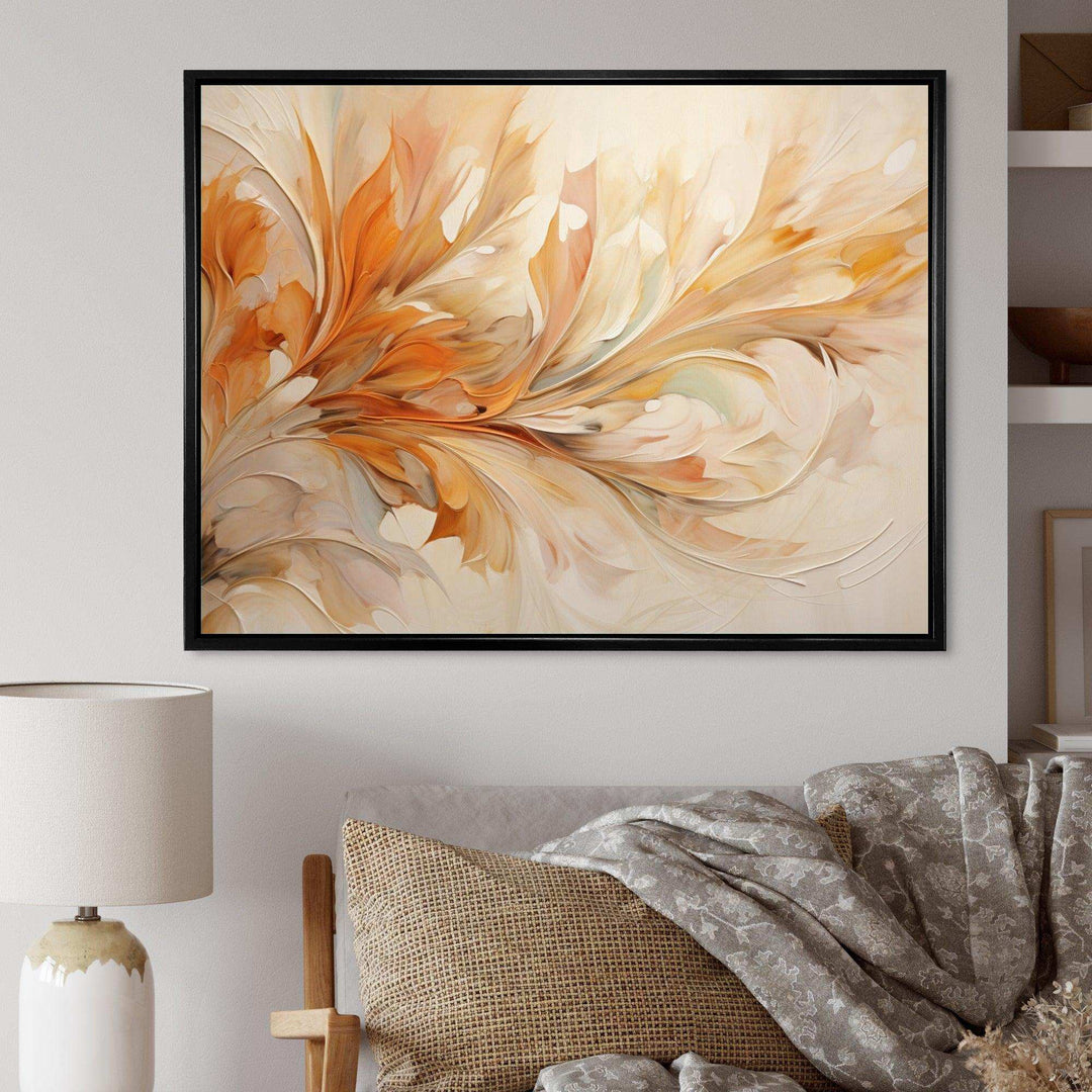 Beige Yellow Whirling Leaves I - Modern Canvas Wall Art