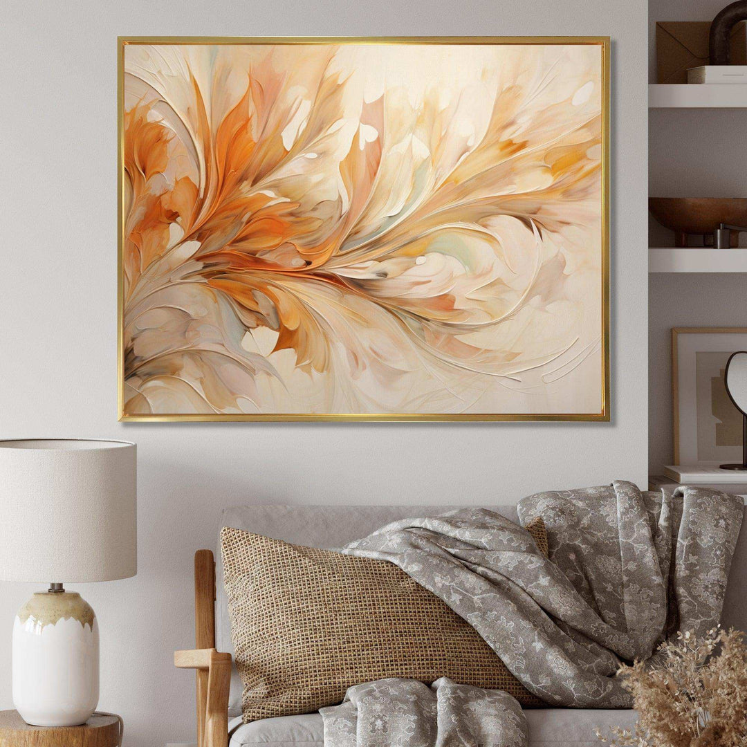 Beige Yellow Whirling Leaves I - Modern Canvas Wall Art