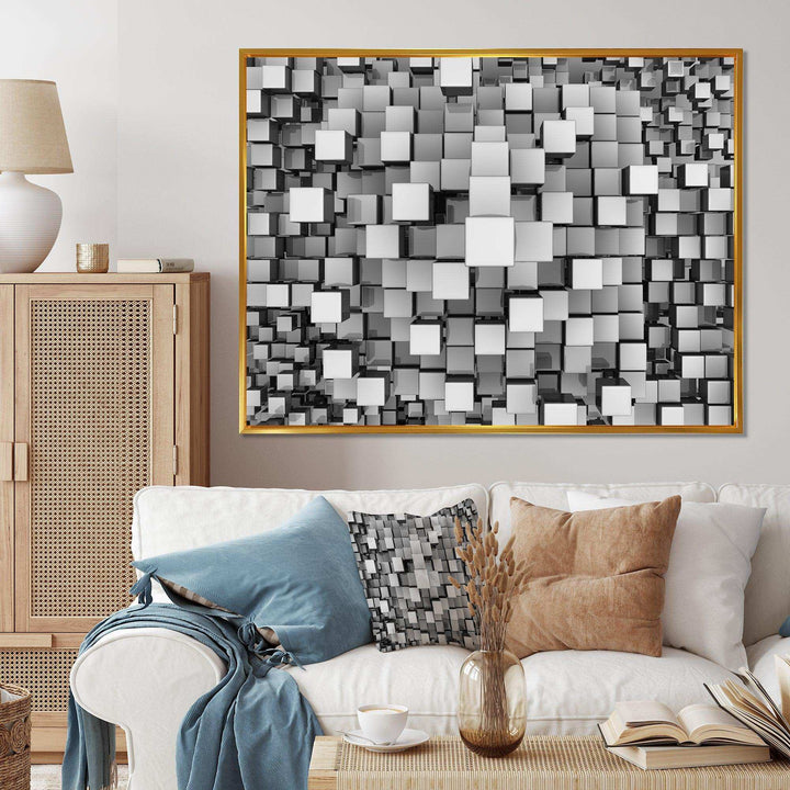 Black and Grey Cubes - Modern Living Room Wall Decor