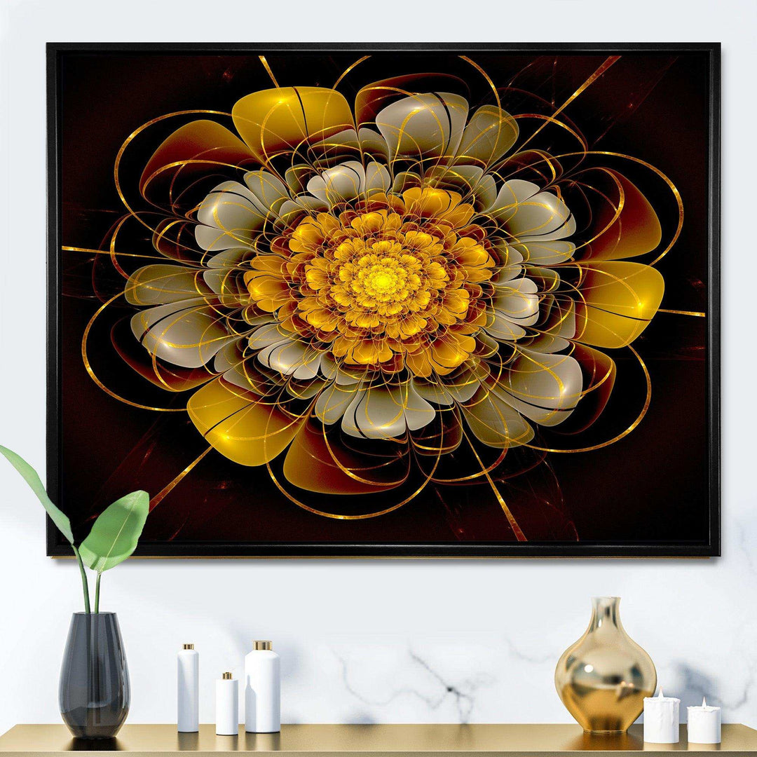 Dark Gold Fractal Flower - Modern Living Room Wall Decor