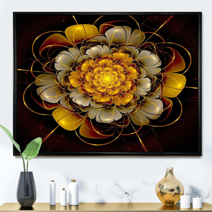 Dark Gold Fractal Flower - Modern Living Room Wall Decor